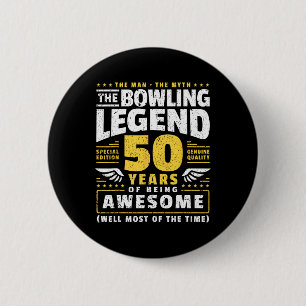 50e verjaardag Bowling 50 jaar oude Bowler Ronde Button 5,7 Cm