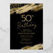 50e verjaardag Budget Gold Black Uitnodiging F (Voorkant)