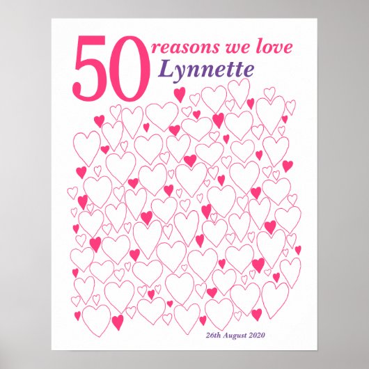 50e Verjaardag Cadeau Elke Kleur Guestbook Poster (Voorkant)