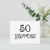 50e verjaardag cadeaus, 50 gebeurt! briefkaart (Staand voorkant)