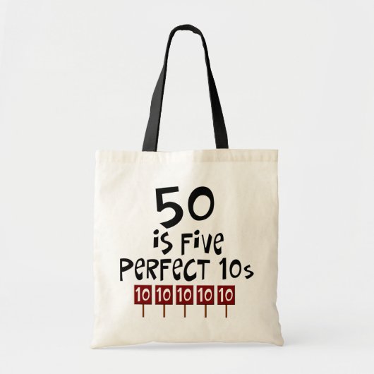 50e verjaardag cadeautjes, 50 is 5 perfecte 10s! tote bag (Voorkant)