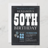 50e verjaardag Chalkboard Blauwe ballon Rustic Chi Kaart (Voorkant)