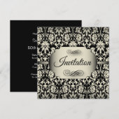 50e verjaardag | Champagne en Black Damask Kaart (Voorkant / Achterkant)