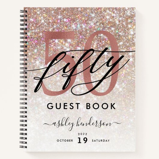 50e verjaardag Champagne Glitter Guest Book Notitieboek (Voorkant)