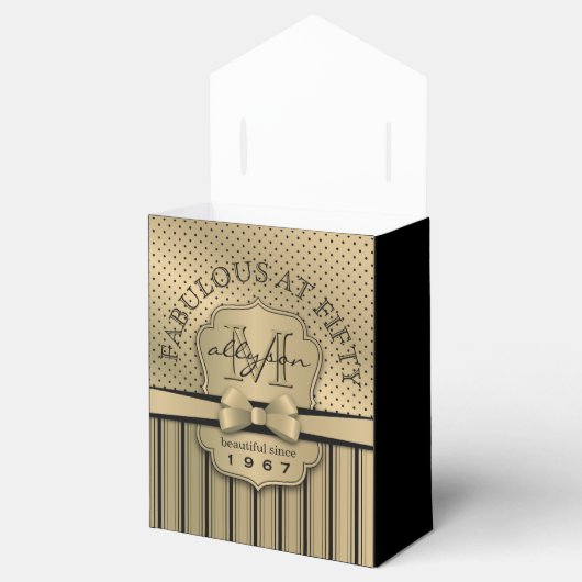 50e verjaardag Champagne Gold Polka Dot Stripes Bo Bedankdoosjes (Geopend)