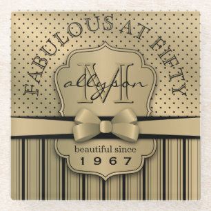 50e verjaardag Champagne Gold Polka Dot Stripes Bo Glazen Onderzetter