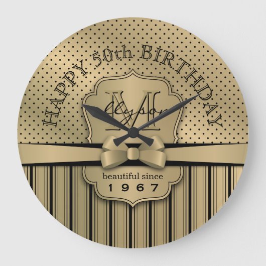 50e verjaardag Champagne Gold Polka Dot Stripes Bo Grote Klok (Voorkant)