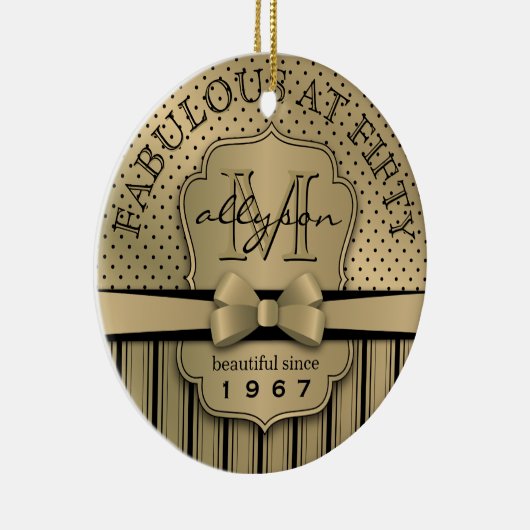 50e verjaardag Champagne Gold Polka Dot Stripes Bo Keramisch Ornament (Rechts)