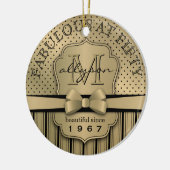 50e verjaardag Champagne Gold Polka Dot Stripes Bo Keramisch Ornament (Links)