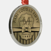 50e verjaardag Champagne Gold Polka Dot Stripes Bo Metalen Ornament (Rechts)