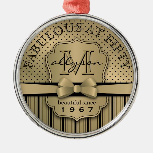 50e verjaardag Champagne Gold Polka Dot Stripes Bo Metalen Ornament (Voorkant)