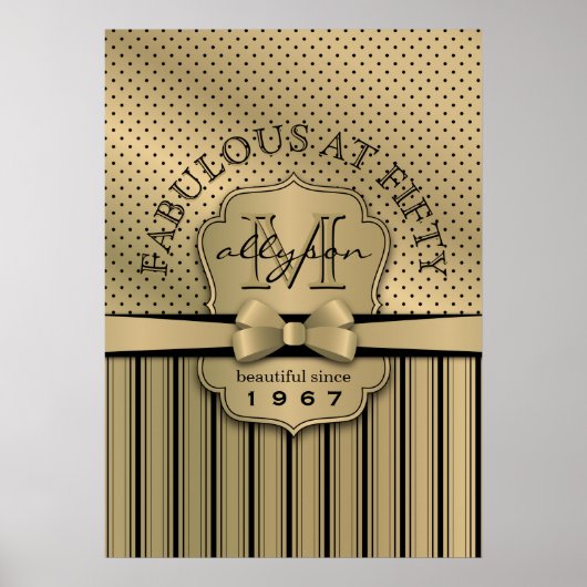 50e verjaardag Champagne Gold Polka Dot Stripes Bo Poster (Voorkant)