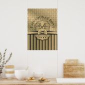 50e verjaardag Champagne Gold Polka Dot Stripes Bo Poster (Keuken)
