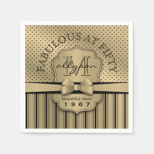 50e verjaardag Champagne Gold Polka Dot Stripes Bo Servetten (Voorkant)