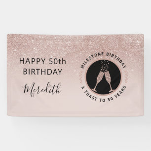 50e verjaardag Champagne Toast Horizontale Glitter Spandoek
