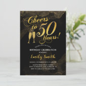 50e verjaardag - Cheers tot 50 jaar Gold Black Kaart (Staand voorkant)