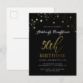 50e verjaardag Chic Black & Gold Star Confetti Uitnodiging Briefkaart (Voorkant / Achterkant)