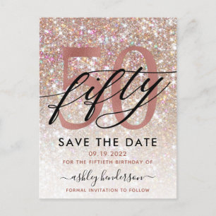 50e verjaardag Chic Glitter Ombre Bewaar de datum Briefkaart