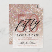 50e verjaardag Chic Glitter Ombre Bewaar de datum Briefkaart (Voorkant / Achterkant)