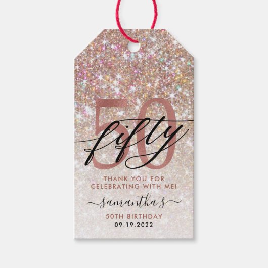 50e verjaardag Chic Glitter Ombre Dank u Cadeaulabel (Voorkant)