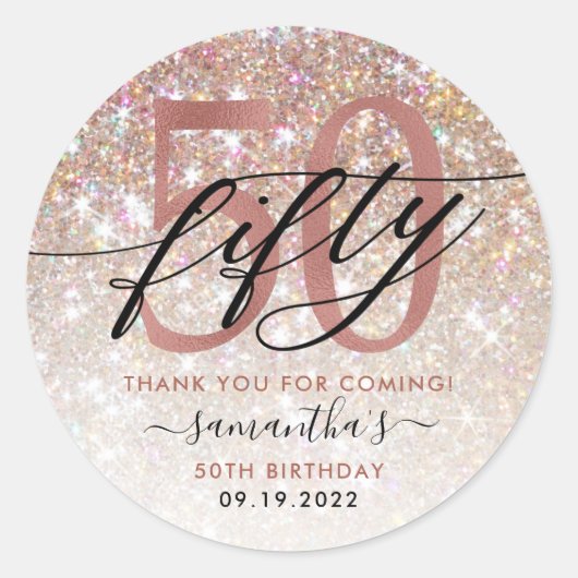 50e verjaardag Chic Glitter Ombre Dank u Ronde Sticker (Voorkant)