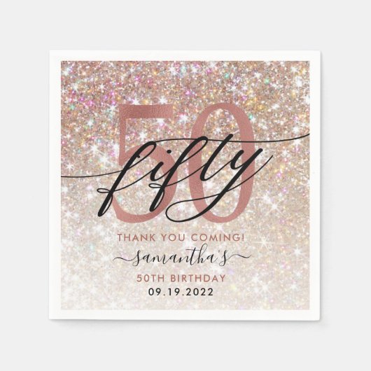 50e verjaardag Chic Glitter Ombre Dank u Servet (Voorkant)