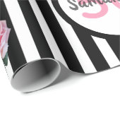 50e verjaardag chic roze rozen zwarte witte strepe cadeaupapier (Rol Hoek)