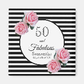 50e verjaardag chic roze rozen zwarte witte strepe magneet (Voorkant)