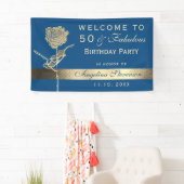 50e verjaardag Classic Blue en Gold Welcome Party Spandoek (Insitu)