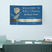 50e verjaardag Classic Blue en Gold Welcome Party Spandoek (Beurs)