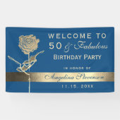 50e verjaardag Classic Blue en Gold Welcome Party Spandoek (Horizontaal)