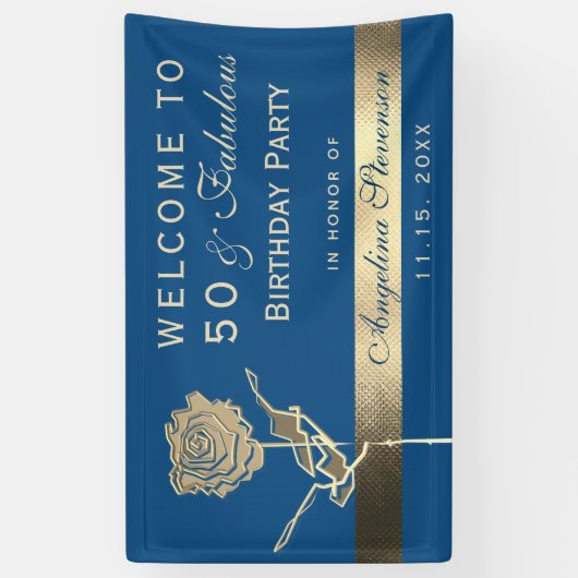 50e verjaardag Classic Blue en Gold Welcome Party Spandoek (Verticaal)
