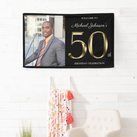 50e verjaardag - Classy Black Solid Gold - Aangepa Spandoek (Insitu)