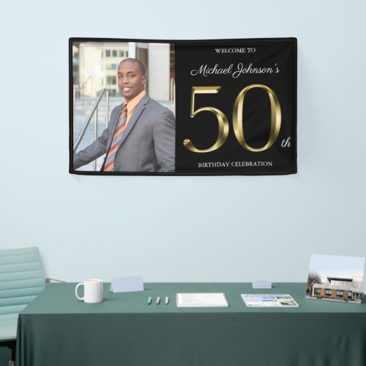 50e verjaardag - Classy Black Solid Gold - Aangepa Spandoek (Beurs)