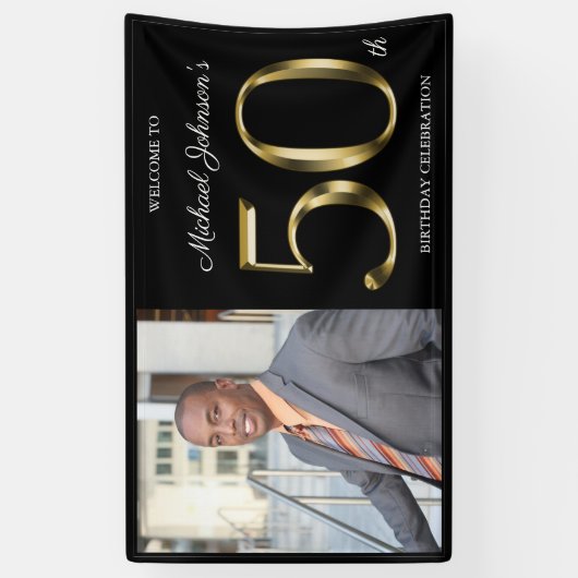 50e verjaardag - Classy Black Solid Gold - Aangepa Spandoek (Verticaal)