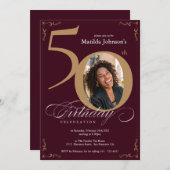 50e verjaardag Classy Burgundy Gold - Aangepaste f Kaart (Voorkant / Achterkant)