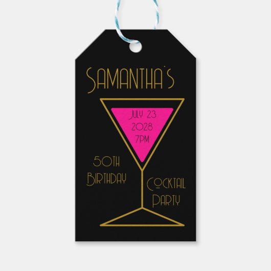 50e verjaardag Cocktail Party Favor Zwart Goud Cadeaulabel (Voorkant)