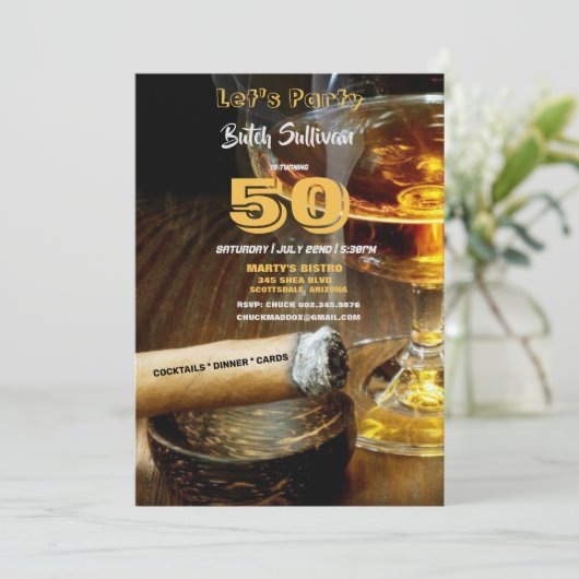 50e verjaardag, Cocktails & Sigars-uitnodiging (Staand voorkant)