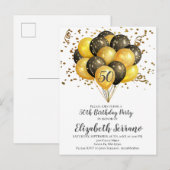 50e verjaardag Confetti Gold & zwarte ballonnen Uitnodiging Briefkaart (Voorkant / Achterkant)