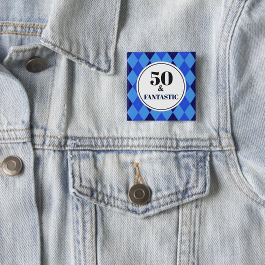 50e verjaardag Cool Blue Fantastic Vierkante Button 5,1 Cm (In situ)