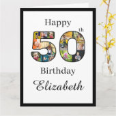 50e verjaardag Creëer Uw eigen multi-foto Aangepas Kaart (Gele Bloem)