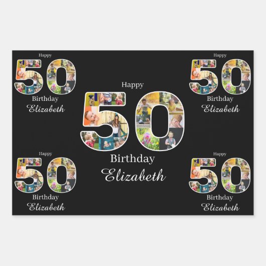 50e verjaardag Creëer Uw eigen multi-foto Inpakpapier Vel (Voorkant)