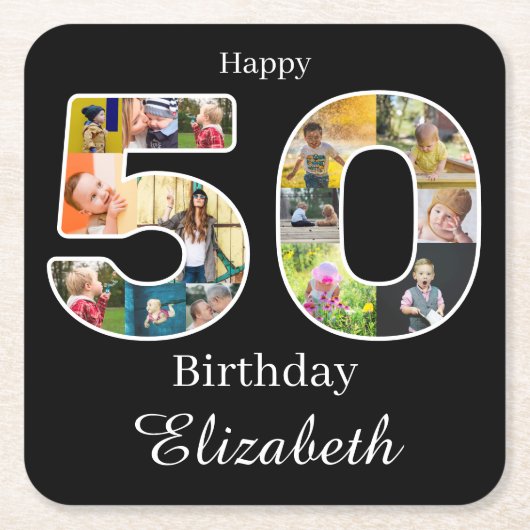 50e verjaardag Creëer Uw eigen multi-foto Kartonnen Onderzetters (Voorkant)