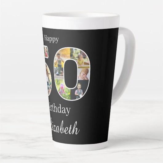 50e verjaardag Creëer Uw eigen multi-foto Latte Mok (Rechterhoek)