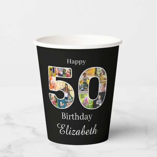 50e verjaardag Creëer Uw eigen multi-foto Papieren Bekers (Voorkant)