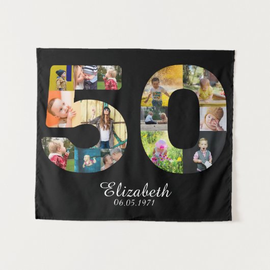 50e verjaardag Creëer Uw eigen multi-foto Wandkleed (Voorkant (horizontaal))