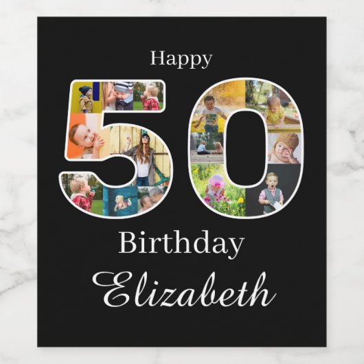 50e verjaardag Creëer Uw eigen multi-foto Wijn Etiket (Enkel label)