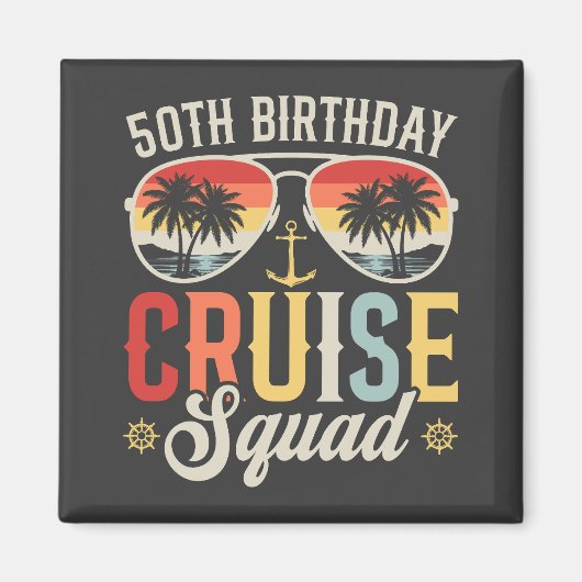 50E Verjaardag Cruise Squad Familie Matching Squar Magneet (Voorkant)