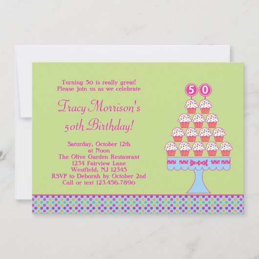 50e verjaardag Cupcakes Invitation Kaart (Voorkant)