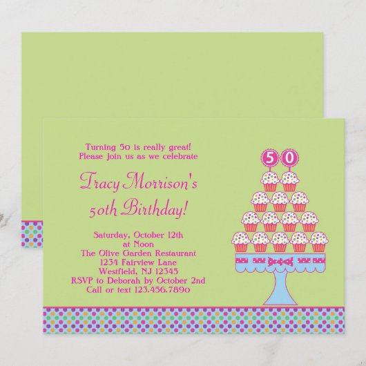 50e verjaardag Cupcakes Invitation Kaart (Voorkant / Achterkant)
